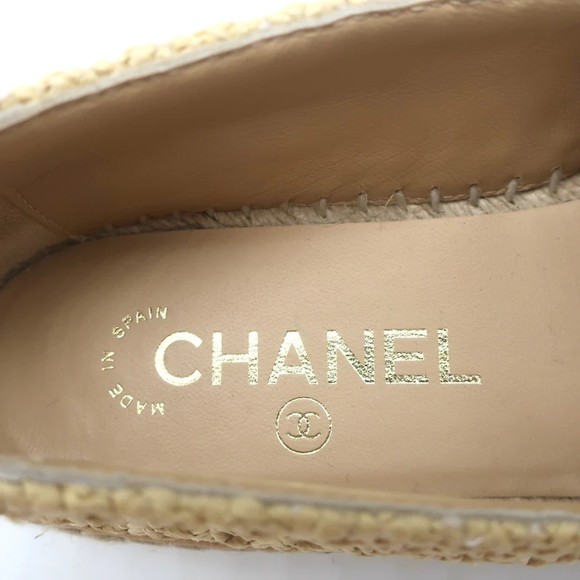 Chanel 22P CC Cap Toe Espadrilles Beige Braided Fabric & Black Leather Size 37 - Picture 9 of 11